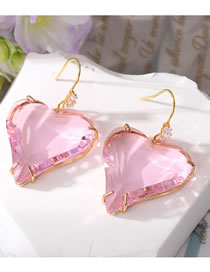 Fashion Pink Heart Crystal Ear Hook Geometric Heart Crystal Earrings