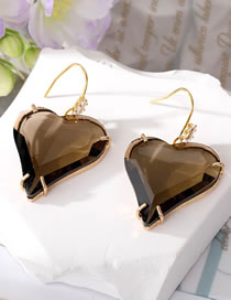 Fashion Brown Heart Crystal Ear Hook Geometric Heart Crystal Earrings
