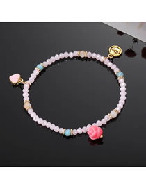 Fashion Pink Geometric Glass Beaded Rose Heart Bracelet
