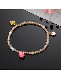 Fashion Brown Geometric Glass Beaded Rose Heart Bracelet