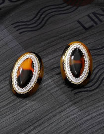 Fashion Oval Leopard Stud Earrings Resin Diamond Geometric Leopard Oval Stud Earrings