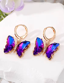 Fashion Dark Purple Butterfly Earrings Geometric Zirconium Butterfly Crystal Earrings
