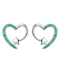 Fashion Silver Green Alloy Diamond Heart Stud Earrings