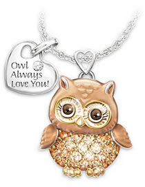 Fashion Gold Alloy Diamond Owl Letter Heart Necklace