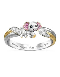 Fashion Silver Alloy Diamond Elephant Colorblock Ring