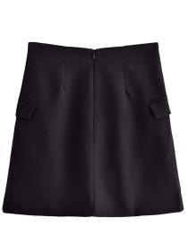Fashion Blue Solid Pocket Skirt
