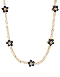 Fashion Navy Blue Bronze Zircon Flower Necklace