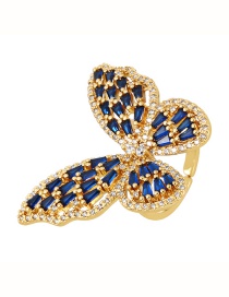 Fashion Royal Blue Bronze Zircon Butterfly Ring