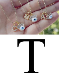 Fashion T Bronze Zircon 26 Letter Eye Necklace