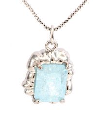 Fashion Platinum Blue Brass Set Square Crystal Necklace