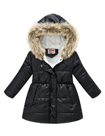 Fashion 8 Black Blended Wool Collar Hooded Shiny Children's Padded Jacket