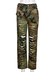 Fashion Camouflage Camouflage Cutout Trousers