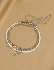 Fashion White K Alloy Geometric Ring Snake Bone Chain Multilayer Anklet