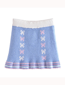Fashion Blue Ruffled Knitted Skirt With Bow