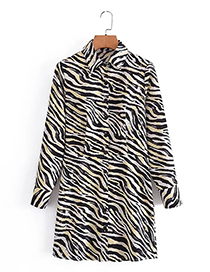 Fashion Suit Zebra-print Lapel Button-up Dress