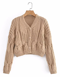 Fashion Brown Coarse Wool Knitted Cardigan