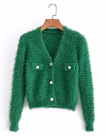 Fashion Green Mohair Knitted Cardigan