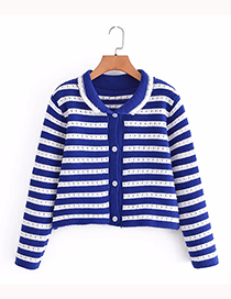 Fashion Blue And White Contrast Stripe Knit-breasted Cardigan
