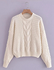 Fashion Creamy-white Coarse Knitted Pullover Sweater