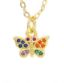 Fashion 12# Zirconium Butterfly Necklace In Gold Plated Copper