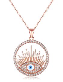 Fashion Rose Gold Color Silver Zirconium Disc Eye Necklace