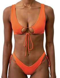 Fashion Orange Polyester Cutout Tie Swimsuit