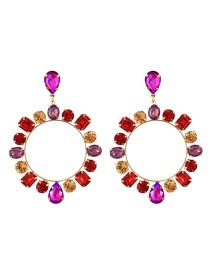 Fashion Red Alloy Diamond Ring Drop Stud Earrings