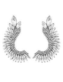 Fashion White Alloy Diamond Wing Stud Earrings