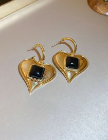 Fashion Black Metal Square Pearl Heart Earrings