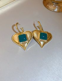Fashion Green Metal Square Pearl Heart Earrings