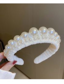 Fashion Headband - White Large And Small Pearl Braided Flannel Headband