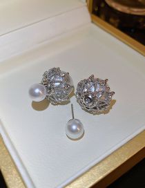 Fashion Silver Color Geometric Diamond Pearl Stud Earrings