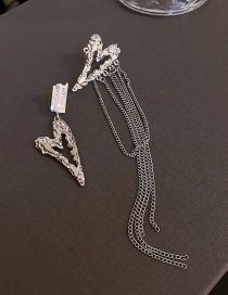 Fashion Silver Needle - Silver Alloy Irregular Wrinkle Heart Tassel Asymmetric Stud Earrings