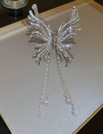 Fashion Grab Clip - Silver Metal Diamond Butterfly Pearl Tassel Grab Clip