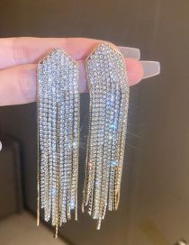 Fashion Silver Needle - Gold Metal Diamond Tassel Drop Earrings