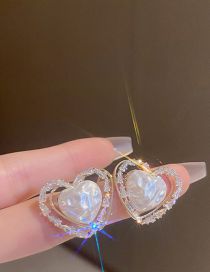 Fashion 26# Silver Needle - Gold Geometric Diamond Pearl Heart Stud Earrings