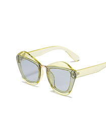 Fashion Yellow-green Framed Blue Film Pc Cat Eye Large Frame Sunglasses
