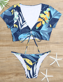 Fashion Blue Printed Lace-up Swimsuit