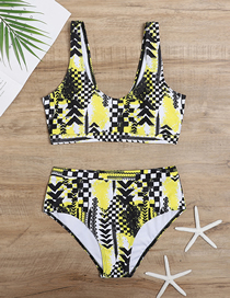 Fashion Yellow Polyester Printed Split Swimsuit