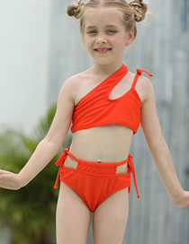 Fashion Red Polyester Diagonal Shoulder Cutout Children's Split Swimsuit