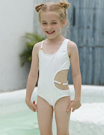 Fashion White Polyester Ring One Piece Children's Swimsuit