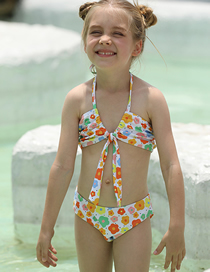 Fashion Color Printed Halterneck Kids' Swimsuit