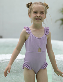 Fashion Purple Solid Color One-piece Children's Swimsuit With Fungus
