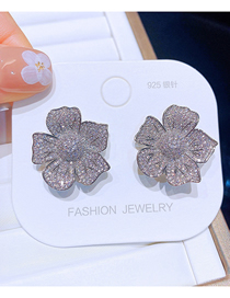Fashion Silver Color Copper Diamond Three-dimensional Flower Stud Earrings