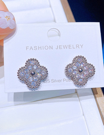 Fashion Silver Color Brass Diamond Clover Stud Earrings