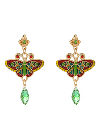Fashion Green Alloy Drop Oil Colorblock Butterfly Earrings
