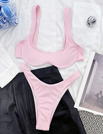 Fashion Pink Nylon U Neck High Waist Split Swimsuit