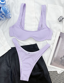 Fashion Lilac Nylon U Neck High Waist Split Swimsuit