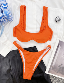 Fashion Orange Nylon U Neck High Waist Split Swimsuit