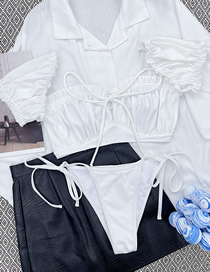 Fashion White Nylon Square Tie Split Swimsuit